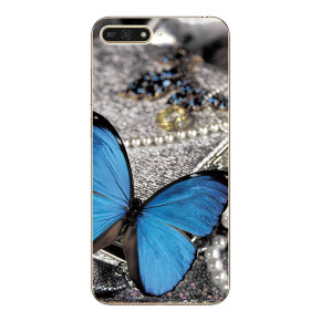 Силиконов гръб ТПУ за Huawei Y6 2018 ATU-L21 сив със синя пеперуда